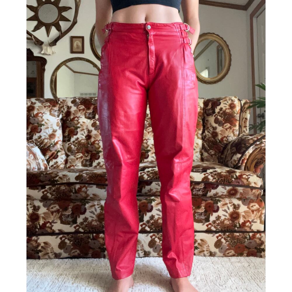 Vintage J. Park Collection Red Genuine Leather Pants - Picture 2 of 10